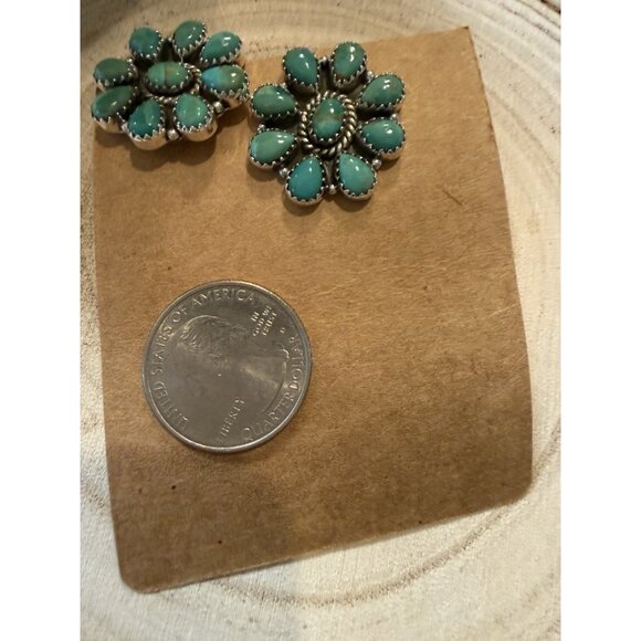 Artisan STERLING SILVER Large TURQUOISE CLUSTER Statement EARRINGS Southwest New - Picture 10 of 11
